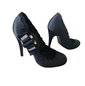 Tory Burch Size 10 Elegant Satin Black High Heels with Ribbon‎ Detail